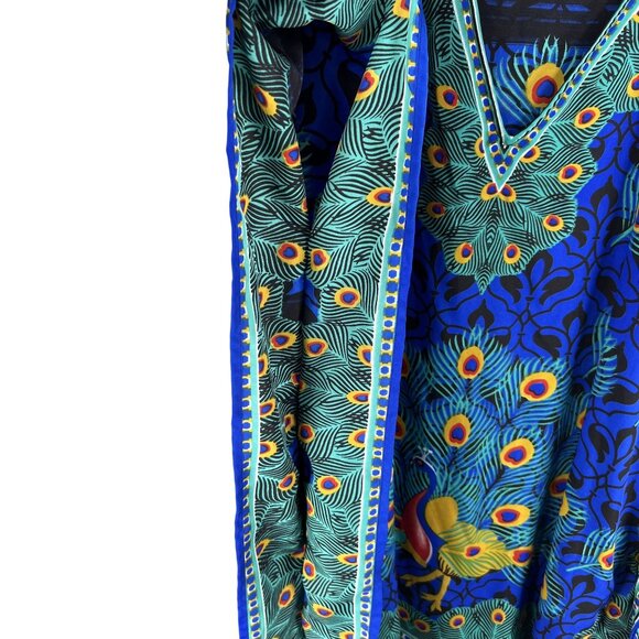 Jovie One Size Peacock Floral Kaftan Long Dress Pockets Vibrant Multicolor Boho - Picture 4 of 14